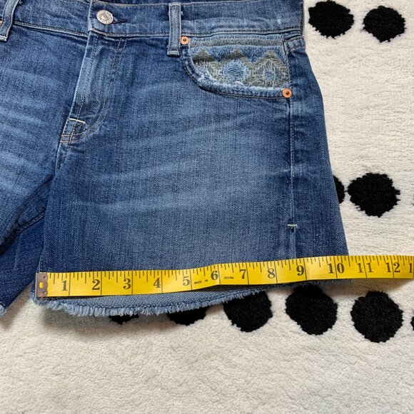 7 For All Mankind Distressed Stretch Denim Low Rise Jean Shorts - Picture 8 of 10